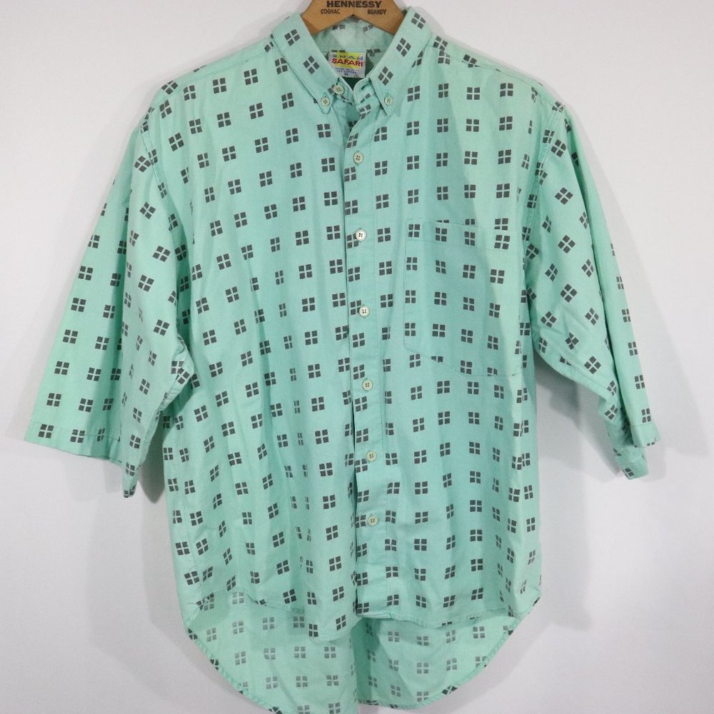 Vtg 80s Shah Safari Button Front Shirt M